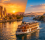 Nile cruise sailing between Luxor and Aswan, with ancient Egyptian temples and scenic Nile landscapes